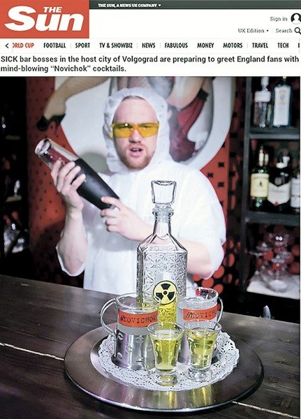 Британская пресса возмущена коктейлем «Новичок», представленным в волгоградском баре